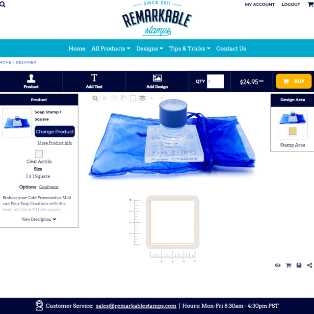 screenshot of Remarkable Stamps website design tool
